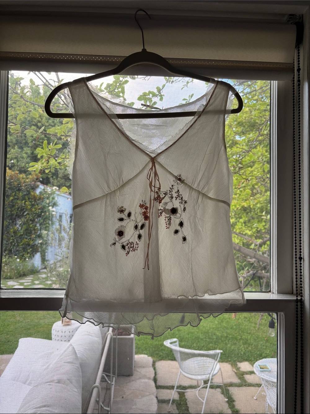 Nikibiki Cream Sleeveless V-Neck Camisole with Floral Embroidery